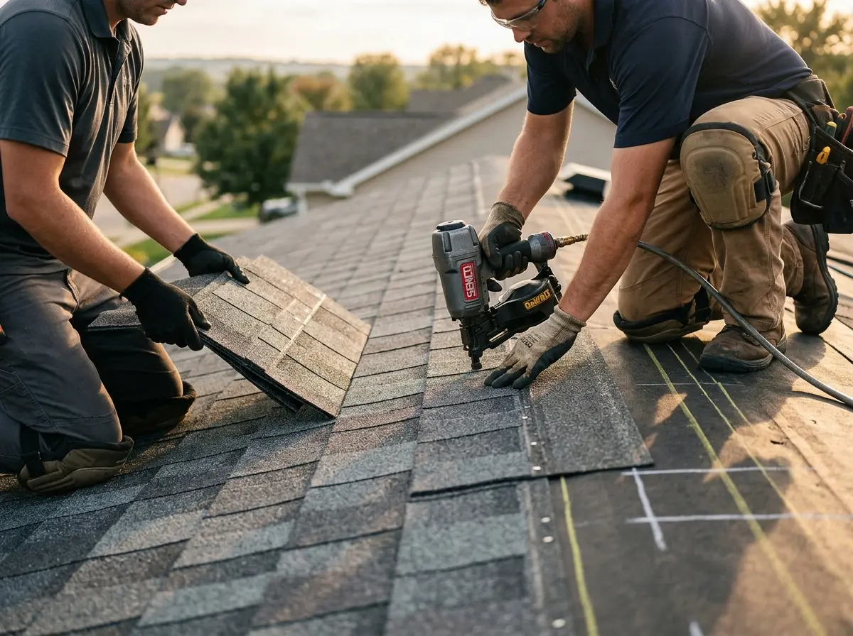 Professional roofer working on a residential roof in Glendale